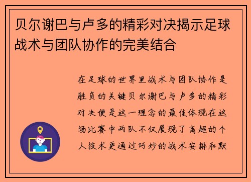 贝尔谢巴与卢多的精彩对决揭示足球战术与团队协作的完美结合
