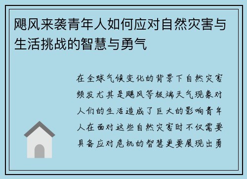 飓风来袭青年人如何应对自然灾害与生活挑战的智慧与勇气